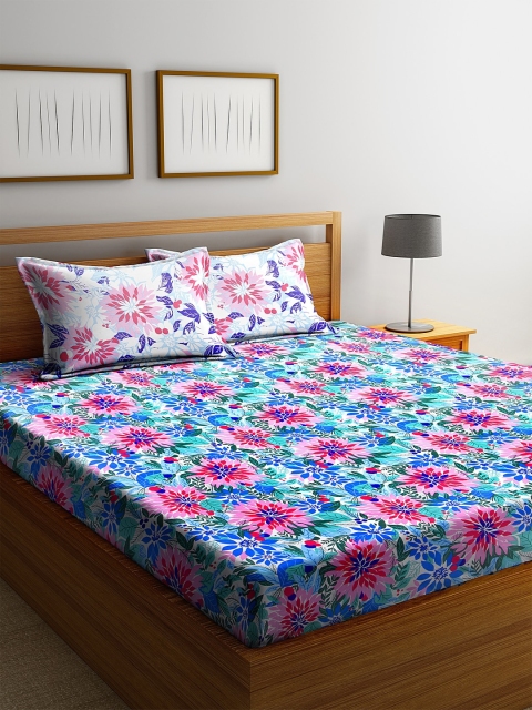 

BOMBAY DYEING Blue & Green Floral 120 TC Cotton 1 Queen Bedsheet with 2 Pillow Covers