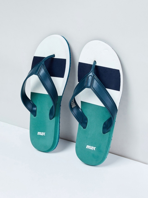 

max Men Olive Green & White Colourblocked Thong Flip-Flops