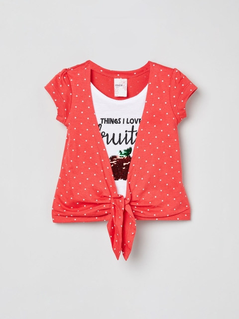 

max Girls Red Printed Layered Pure Cotton Top