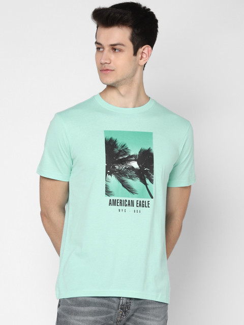 

AMERICAN EAGLE OUTFITTERS Men Green Printed Round Neck T-shirt