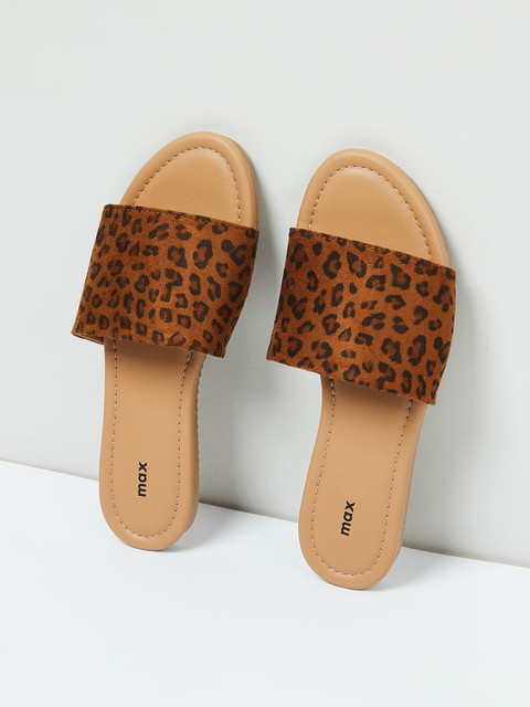 

max Women Brown & Black Printed PU Sliders