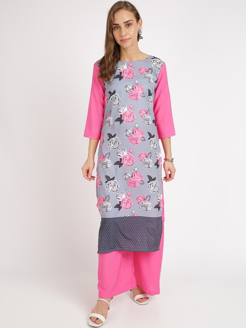 

Silk Bazar Women Pink & Grey Printed Kurta with Palazzos
