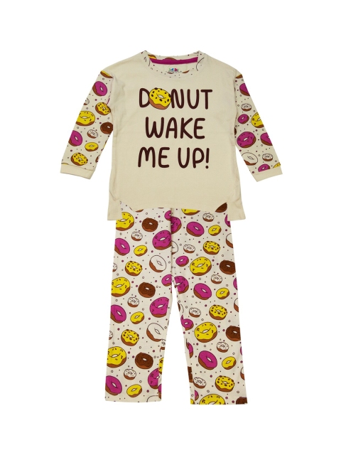

ventra Girls Cream-Coloured Printed Night suit