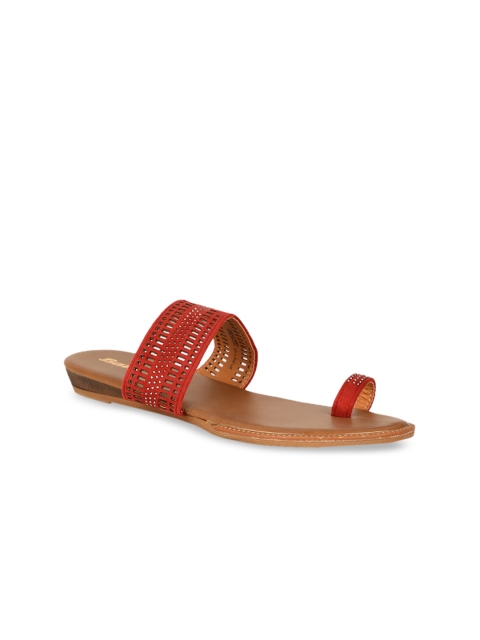 

Bata Women Red Laser Cut PU One Toe Flats