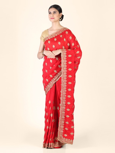 

Hastakala Red & Gold-Coloured Silk Blend Embellished Saree