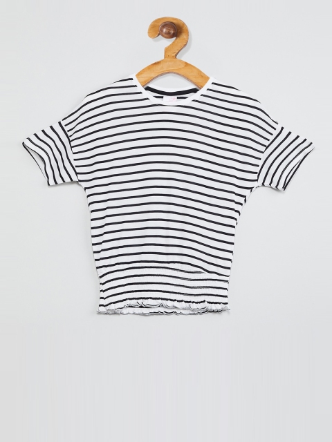 max Girls White & Black Printed Top