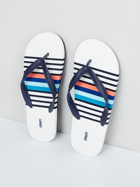 

max Men White & Blue Striped Thong Flip-Flops