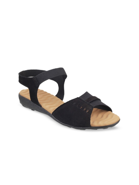 

Mochi Women Black Solid Leather Open Toe Flats