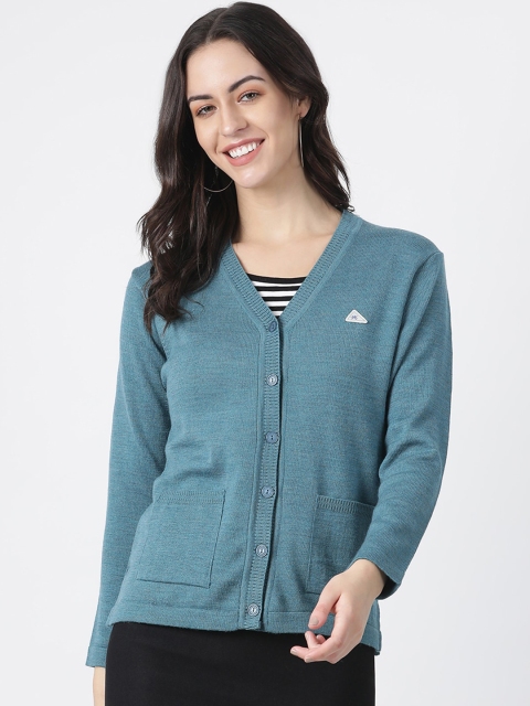 Monte Carlo Women Blue Solid Woollen Cardigan Sweater