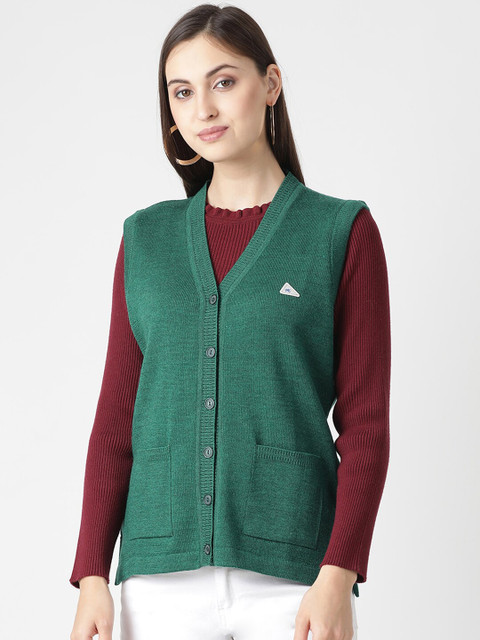 

Monte Carlo Women Green Solid Woolen Cardigan Sweater