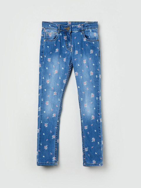 

max Girls Blue Slim Fit Mid-Rise Clean Look Printed Stretchable Jeans