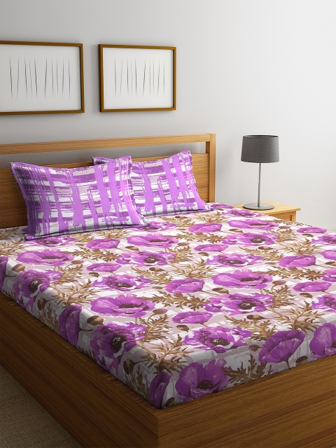 

BOMBAY DYEING Purple Floral 120 TC Cotton 1 Queen Bedsheet with 2 Pillow Covers
