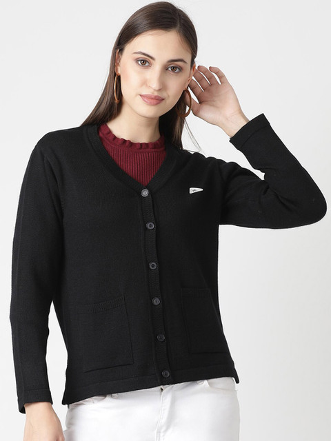 

Monte Carlo Women Black Solid Woolen Cardigan Sweater