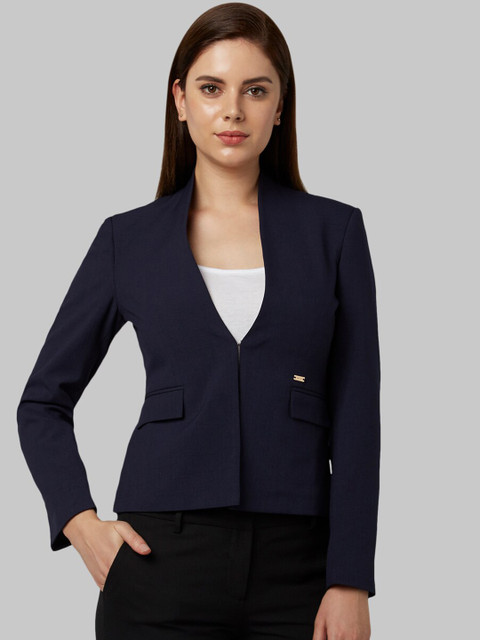 

Park Avenue Woman Blue Solid Open-Front Casual Blazer