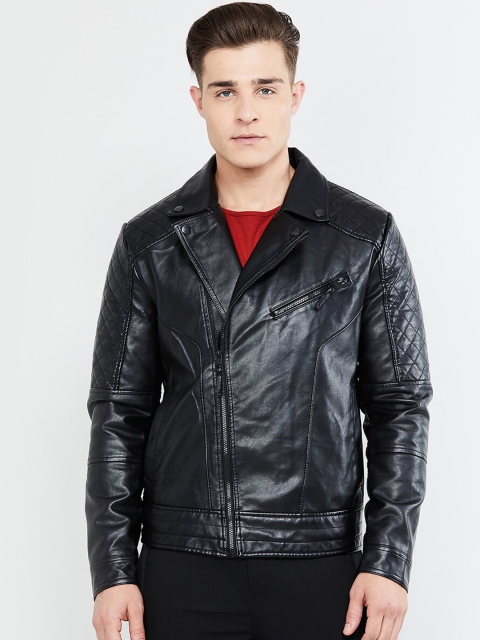 

max Men Black Solid Biker Jacket