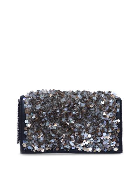 

Diwaah Silver-Toned & Navy Blue Embellished Clutch