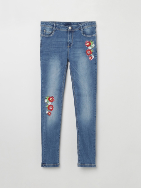 

max Girls Blue Regular Fit Mid-Rise Floral Jeans