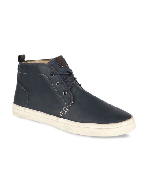 

Bata Men Blue Solid Leather Mid-Top Flat Boots