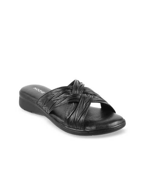 

Mochi Women Black Leather Comfort Heels