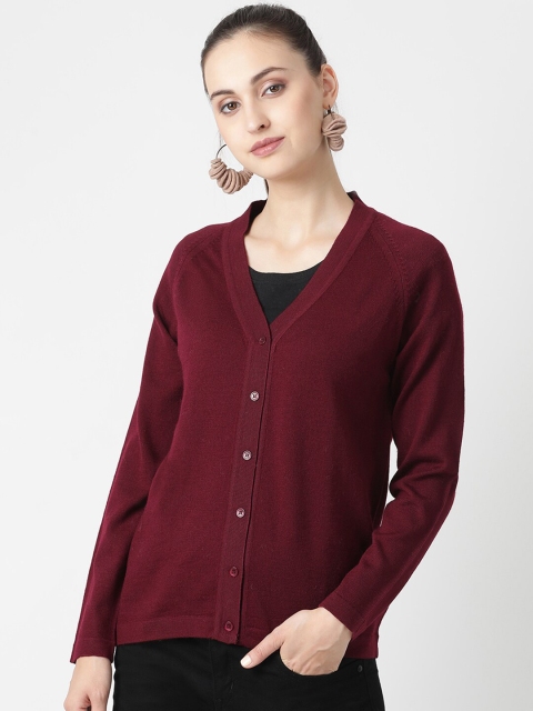 

Monte Carlo Women Maroon Solid Cardigan Sweater