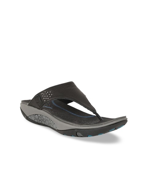 

Hush Puppies Women Black Solid Leather T-Strap Flats