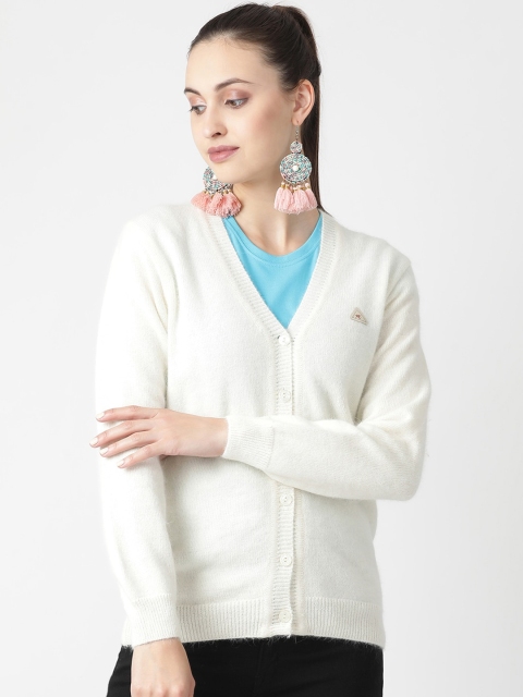 

Monte Carlo Women White Solid Wool Cardigan Sweater