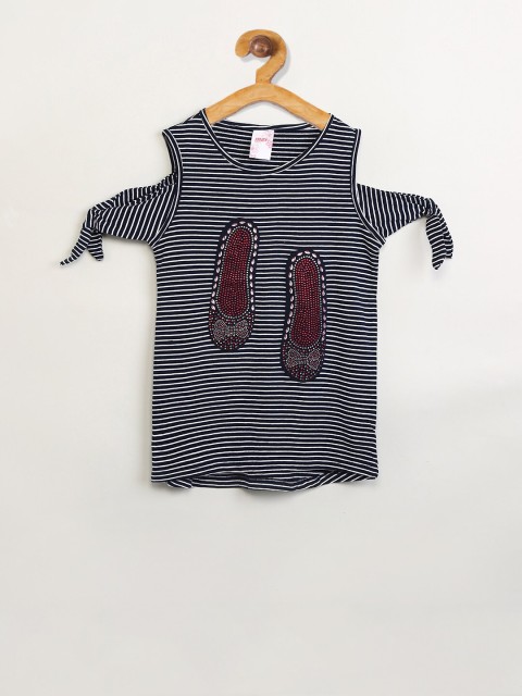 

max Girls Blue & White Striped Studded Top