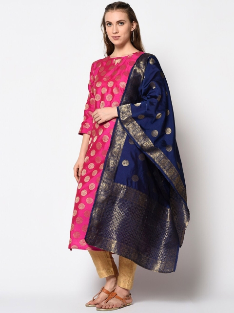 

DIVASTRI Pink & Navy Blue Silk Blend Unstitched Dress Material