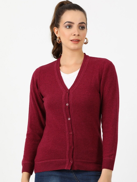 

Monte Carlo Women Maroon Solid Woolen Cardigan Sweater
