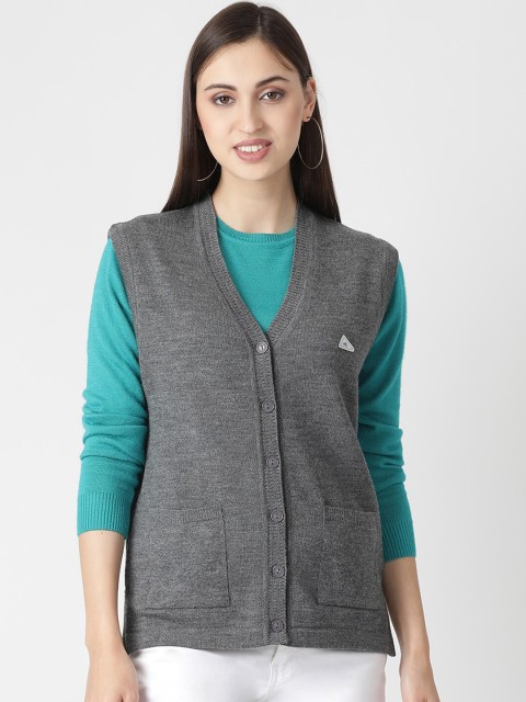 

Monte Carlo Women Grey Solid Pure Wool Cardigan Sweater