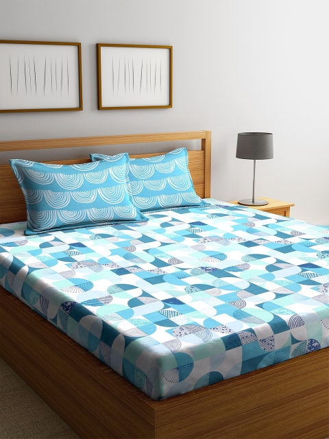 

BOMBAY DYEING Blue Abstract 120 TC Cotton 1 Queen Bedsheet with 2 Pillow Covers