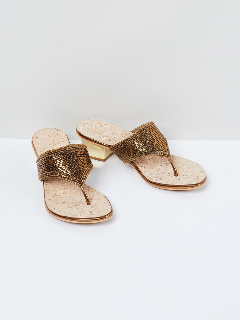 

max Women Bronze-Toned Woven Design Block Heels