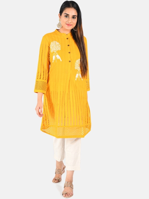 

Neerus Women Mustard Yellow Printed Straight Kurta