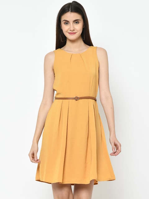 

Latin Quarters Women Yellow Solid Fit and Flare Dress