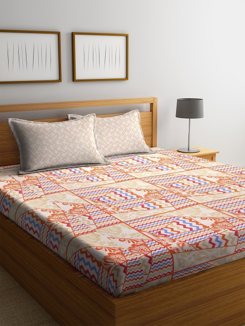 

BOMBAY DYEING Multicoloured Abstract 120 TC Cotton 1 Queen Bedsheet with 2 Pillow Covers, Multi