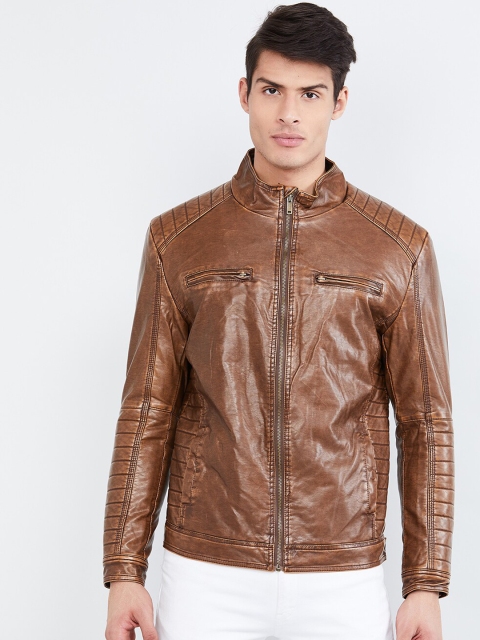 

max Men Tan Brown Solid Padded Jacket