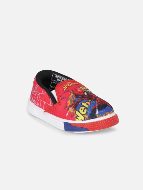 Kids Ville Boys Red Spiderman Printed Slip-On Sneakers