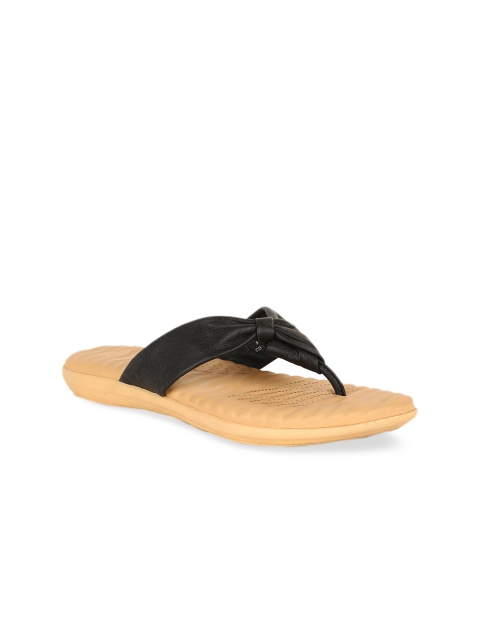 

Scholl Women Black Solid Leather Open Toe Flats