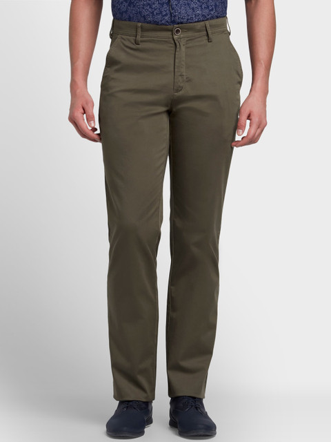 

ColorPlus Men Olive Green Tapered Fit Solid Regular Trousers