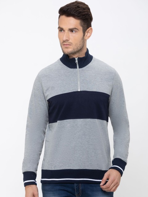 

Globus Men Grey & Navy Blue Colourblocked Sweatshirt