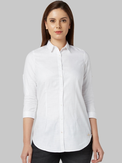 

Park Avenue Woman White Solid Casual Shirt