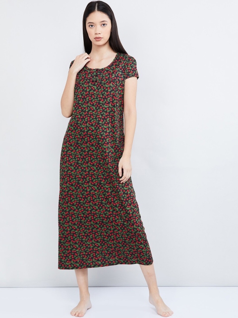 

max Black & Green Printed Nightdress