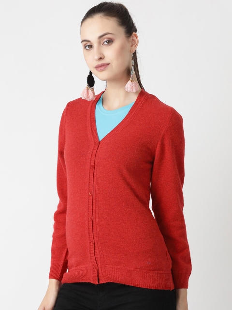 

Monte Carlo Women Red Solid Woolen Cardigan Sweater