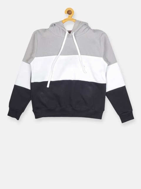 

Instafab Boys Black & White Colourblocked Hooded Sweatshirt