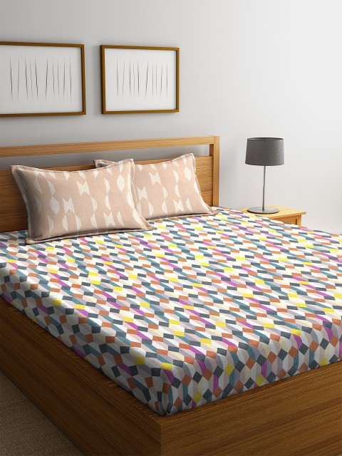 

BOMBAY DYEING Multicoloured Geometric 120 TC Cotton 1 Queen Bedsheet with 2 Pillow Covers, Multi