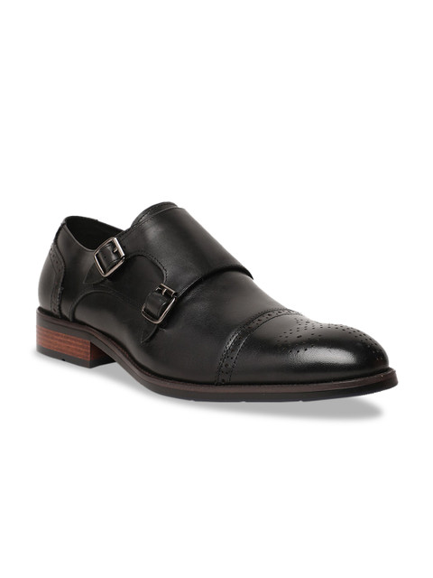 

Bata Men Black Solid Leather Formal Monks