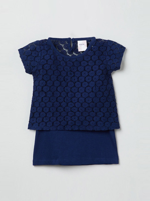 

max Infant Girls Navy Blue Self Design Layered Pure Cotton Top