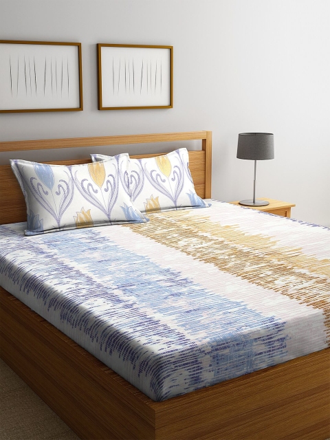 

BOMBAY DYEING White & Blue Abstract 120 TC Cotton 1 Queen Bedsheet with 2 Pillow Covers