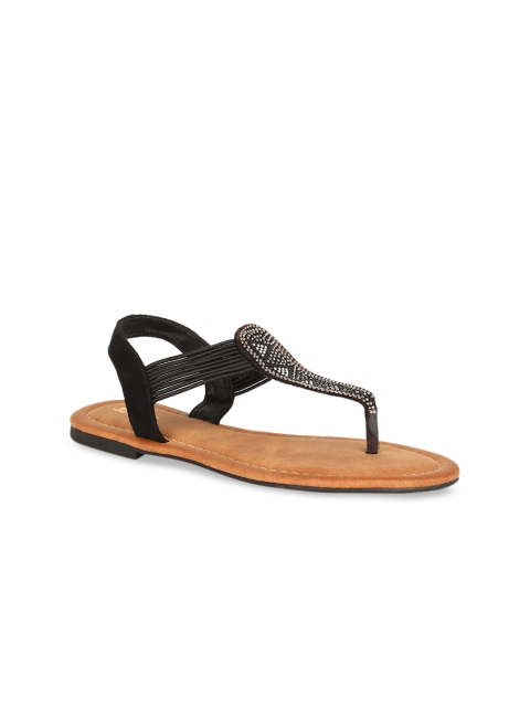 

Bata Women Black Solid T-Strap Flats