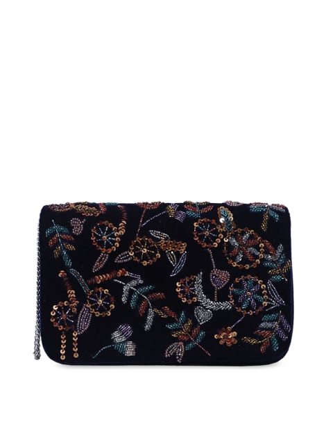 

Diwaah Blue Embellished Velvet Box Clutch